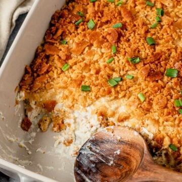 Million Dollar Casserole after baking garnished with green onions