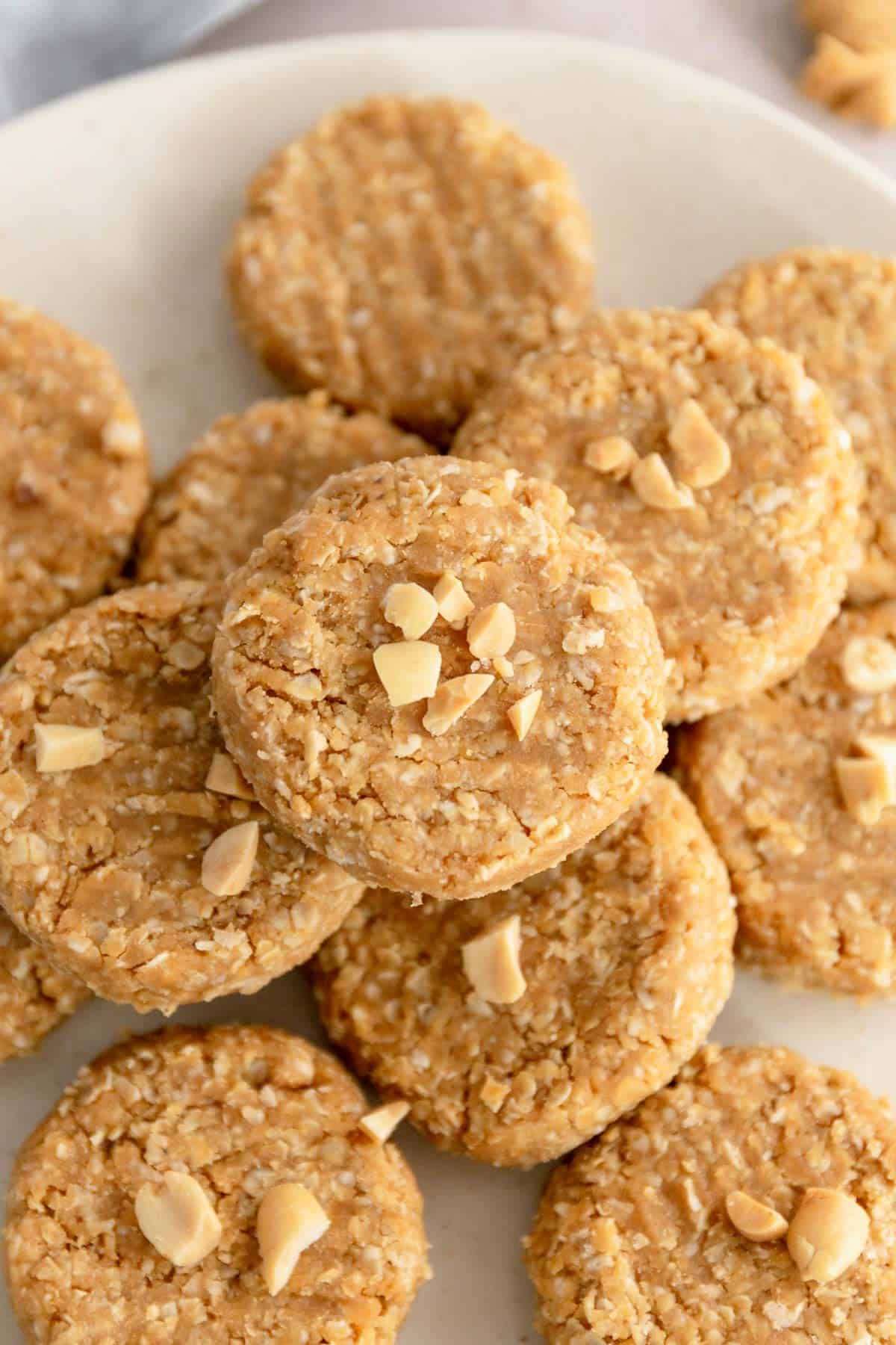 a stack of peanut butter cookies