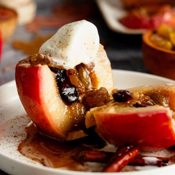 roasted apples cut in half.