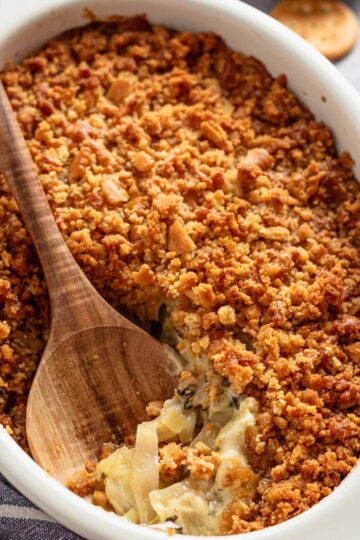 cabbage casserole in baking dish.