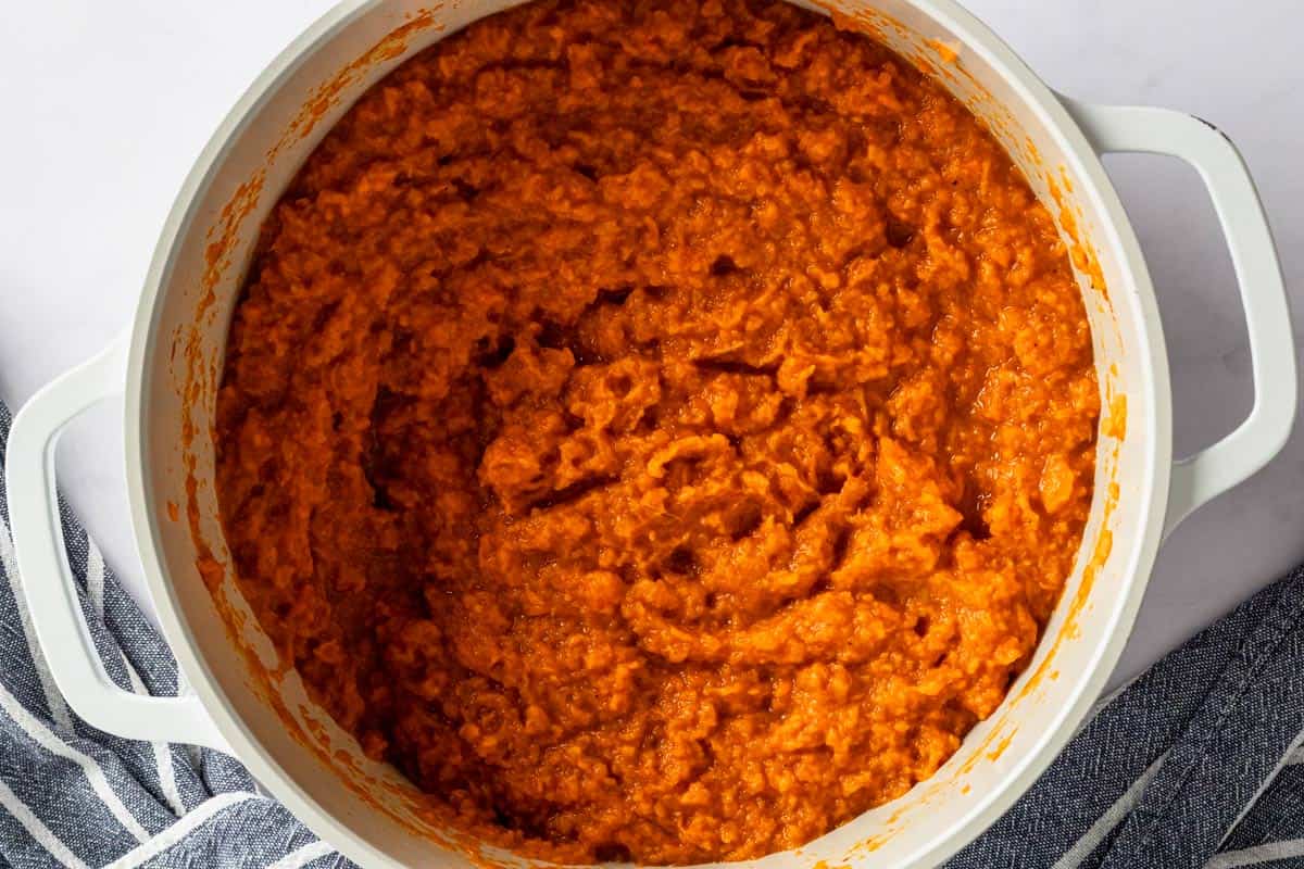 mashed sweet potatoes in a pot.