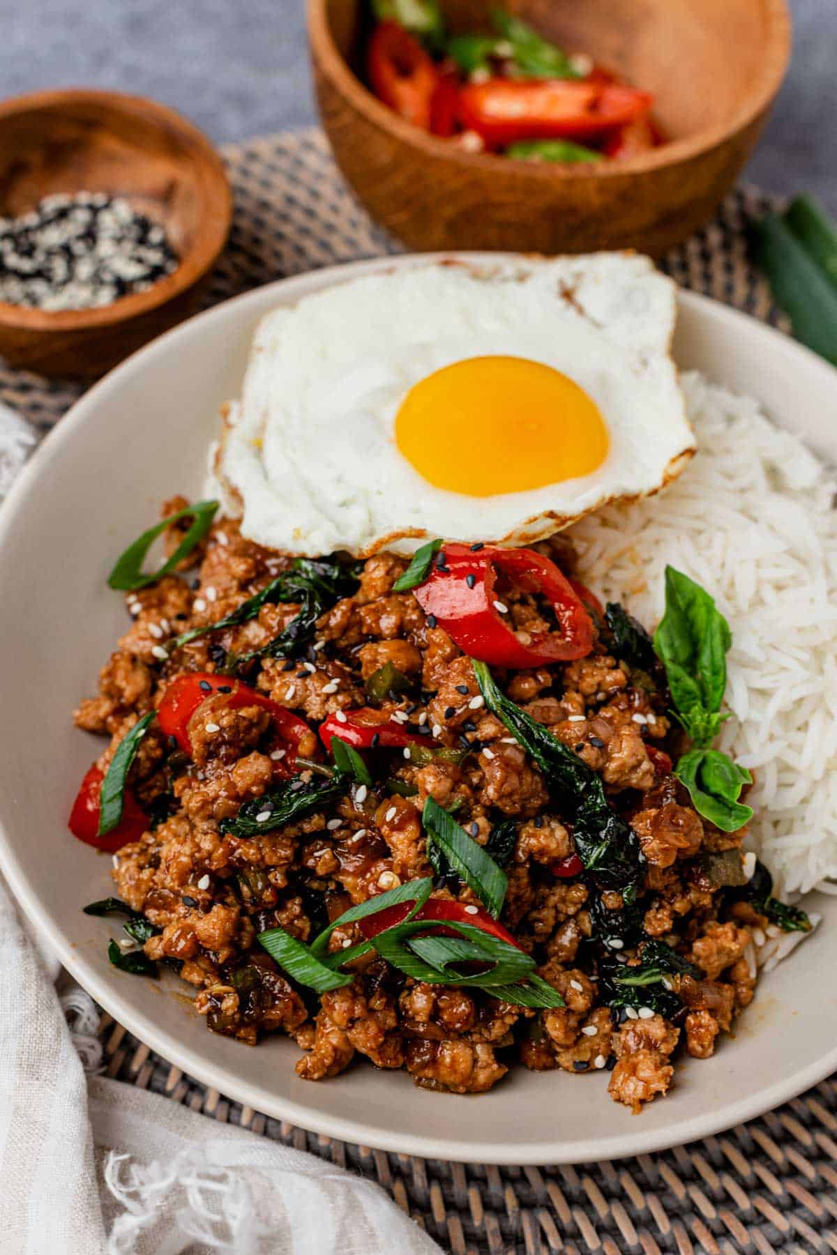 Thai Basil Chicken served over rice