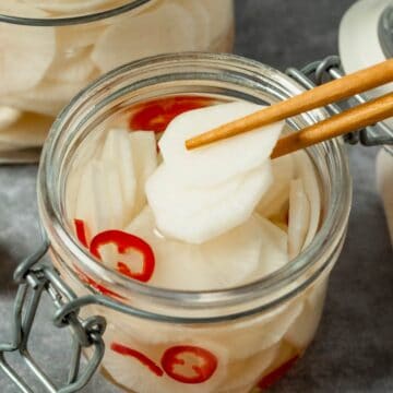 pickled daikon in a jar