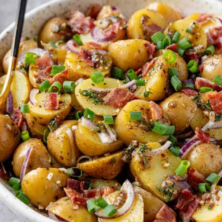 potato salad on a green plate bowl