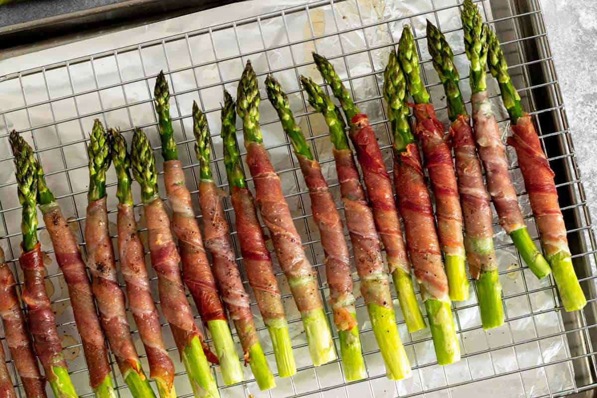 freshly roasted prosciutto wrapped asparagus.