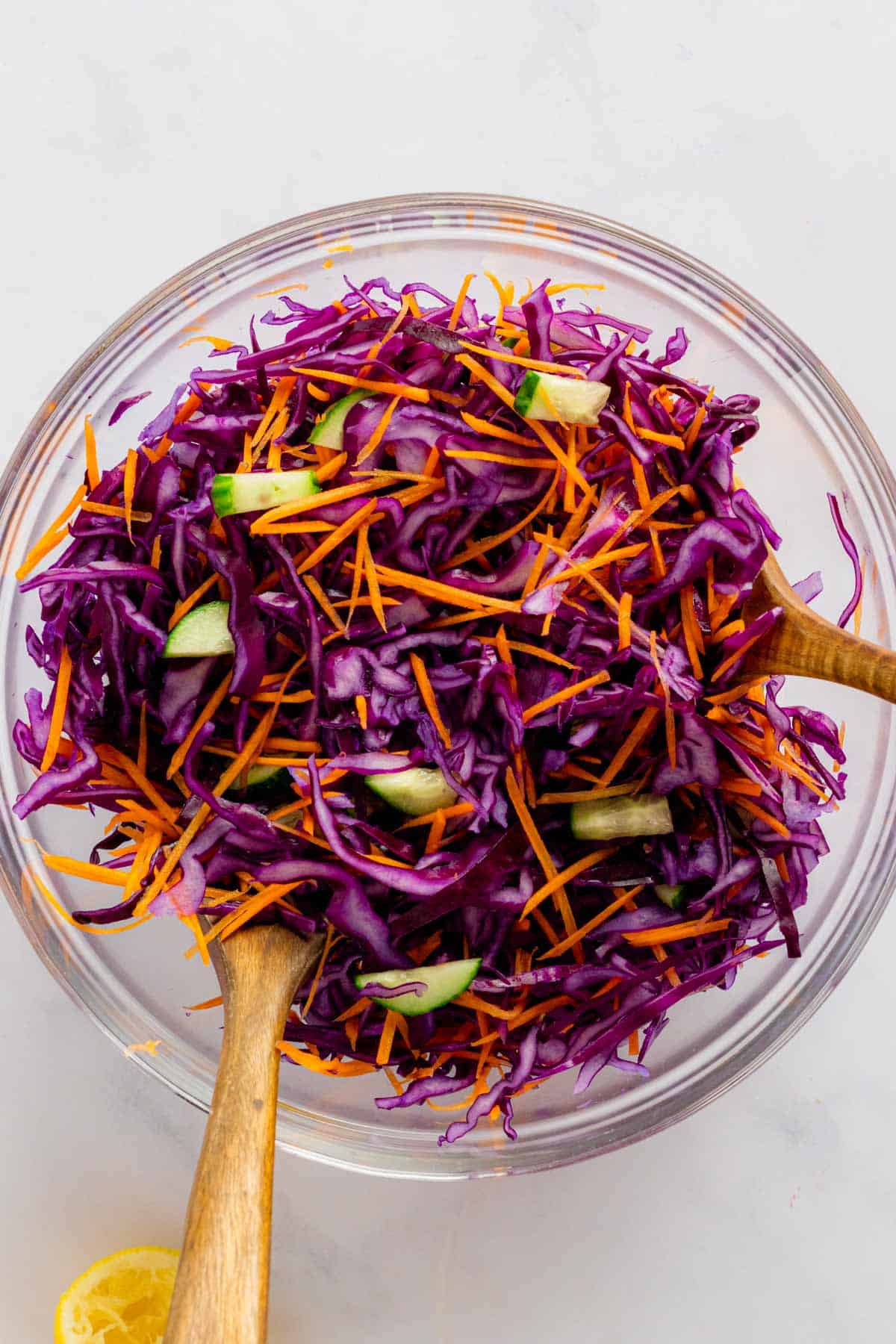 a bowl of mixed red cabbage salad.