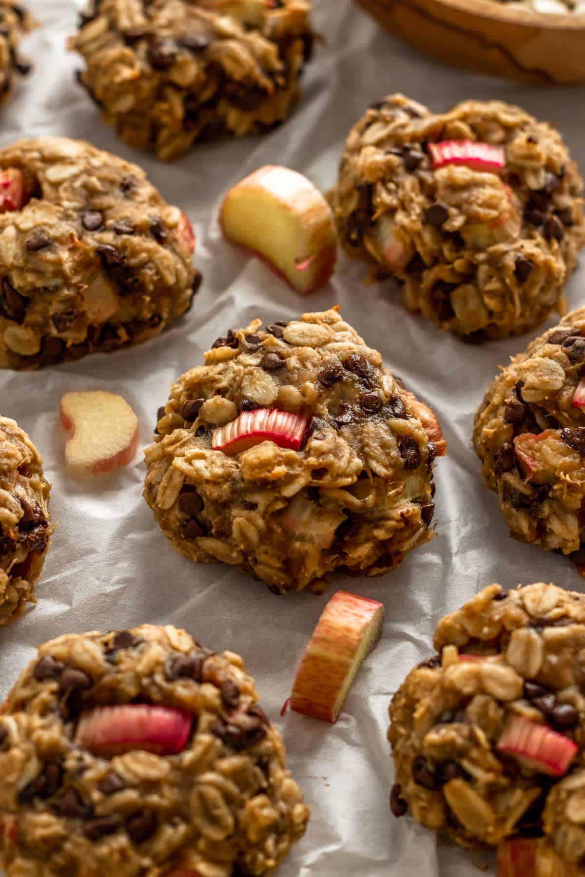 chocolate chip oatmeal cookies with rhubarb