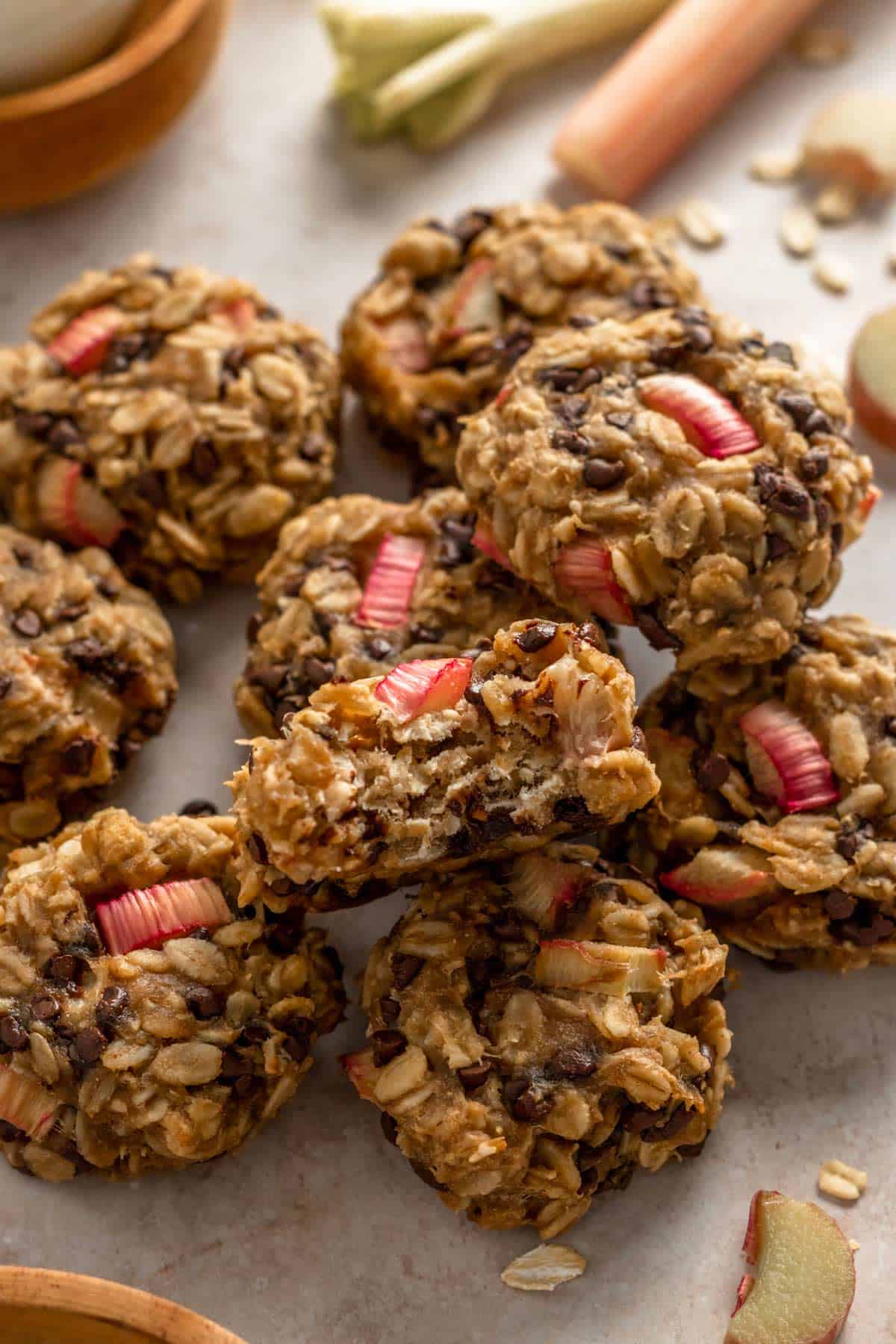 bite shot of rhubarb cookies