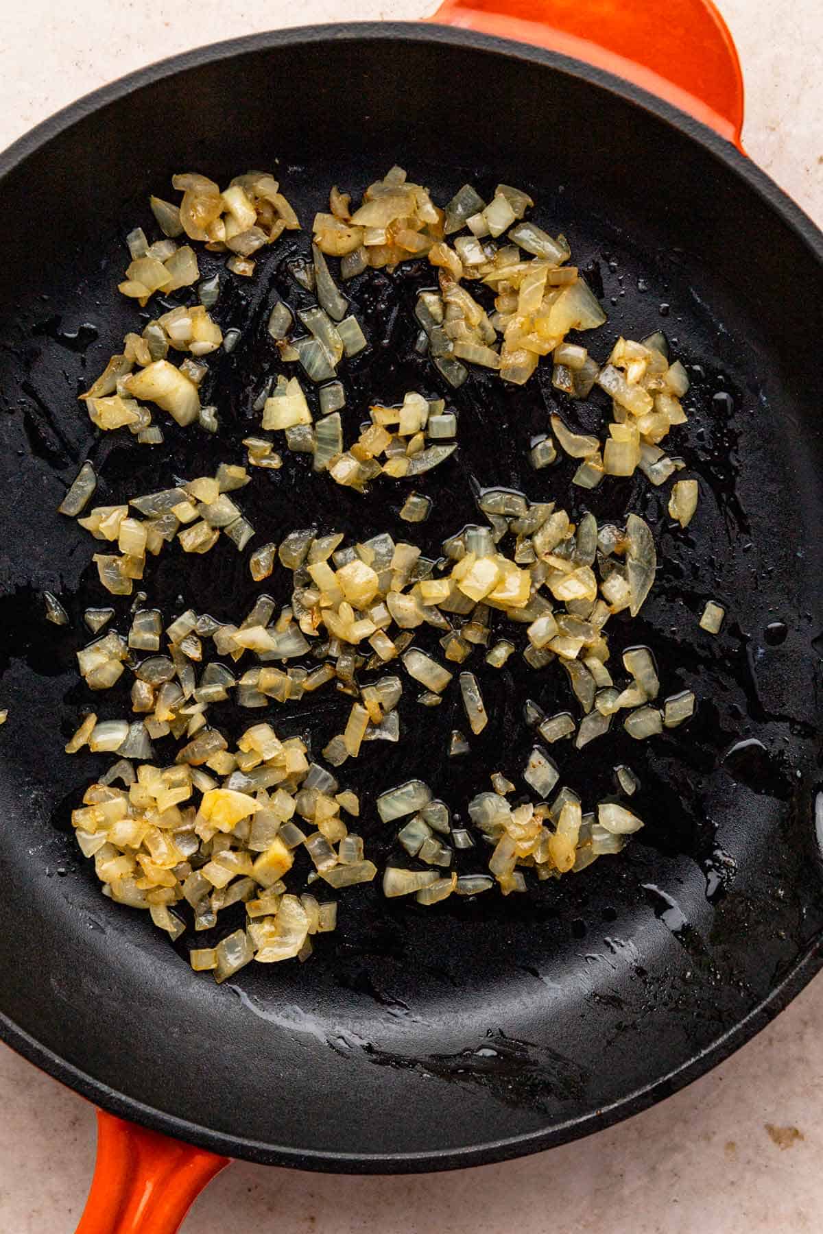 sauteing onion in skillet.
