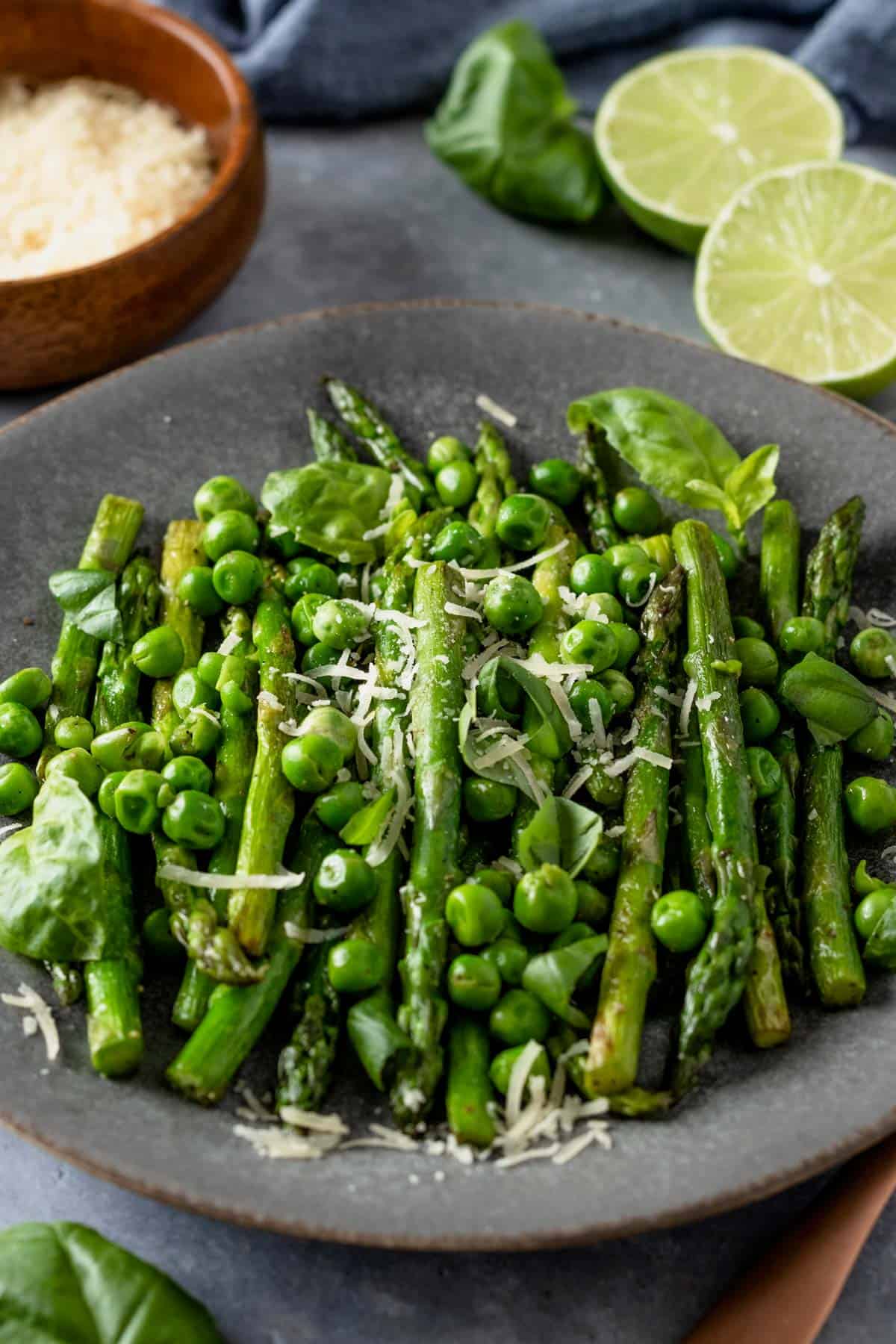 sauteed asparagus and peas with parmesan cheese