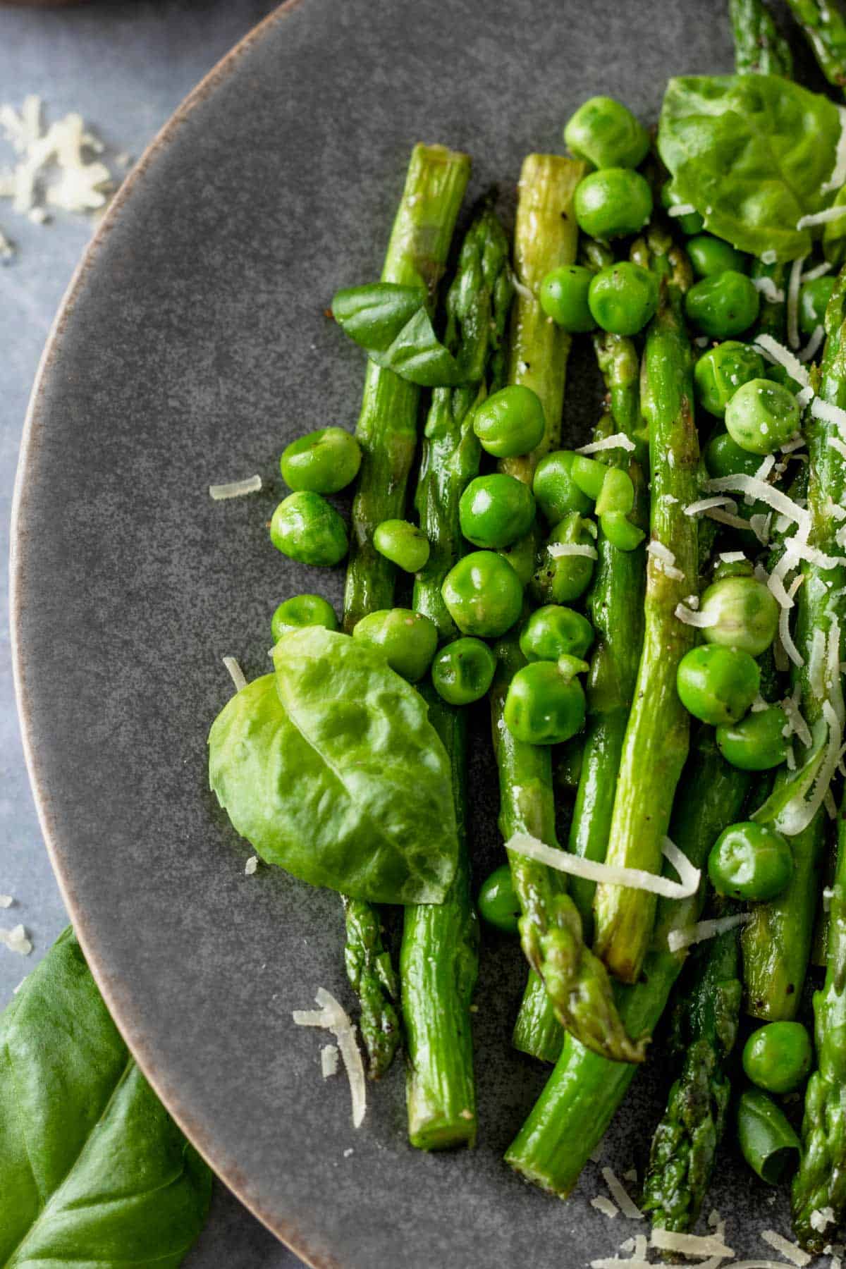 sauteed asparagus and peas with parmesan cheese