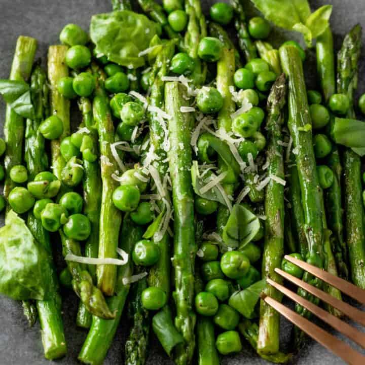 sauteed asparagus and peas with parmesan cheese