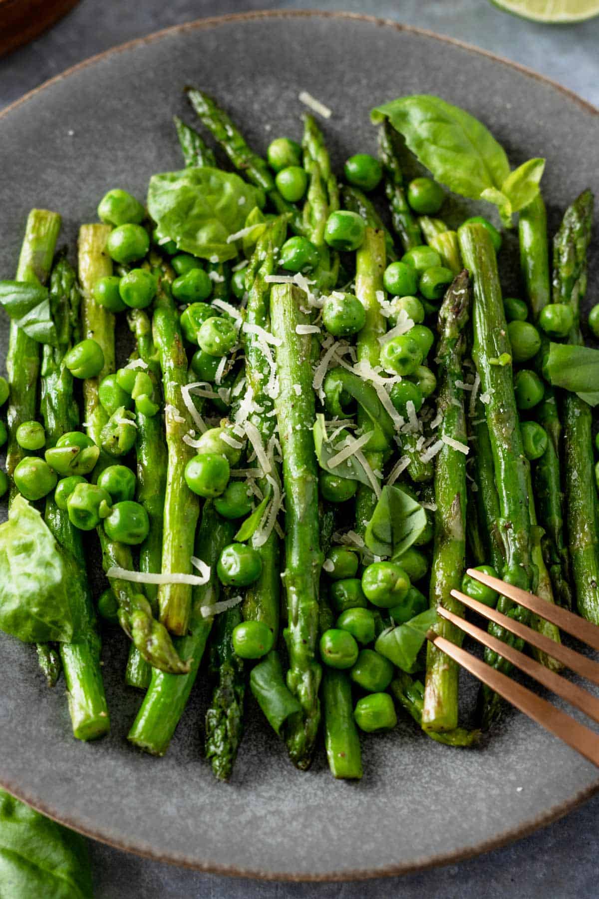 sauteed asparagus and peas with parmesan cheese