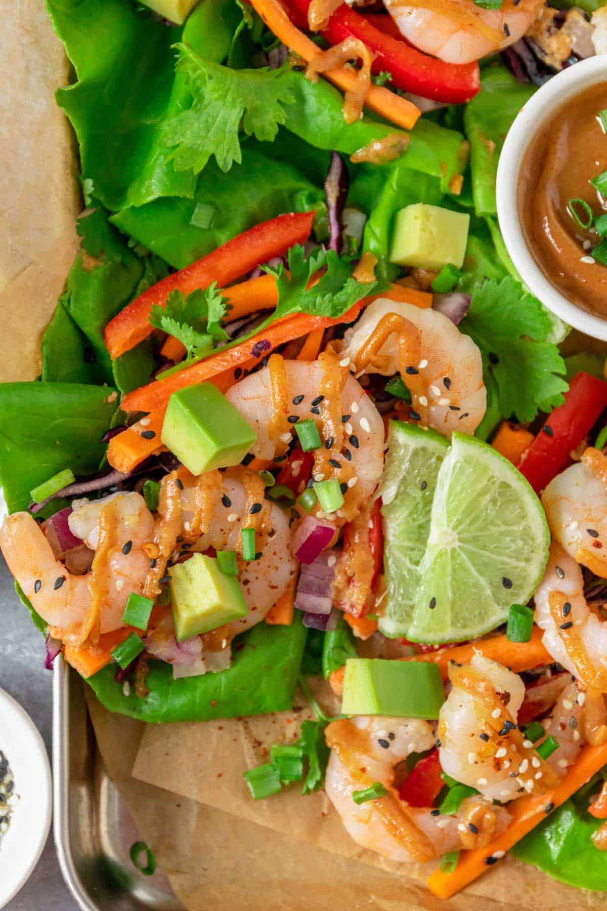 Asian Lettuce Wraps With Shrimp And Peanut Sauce