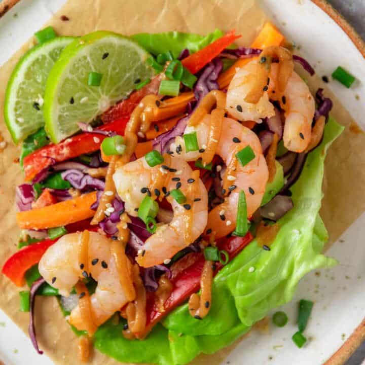 Asian Lettuce Wraps With Shrimp And Peanut Sauce