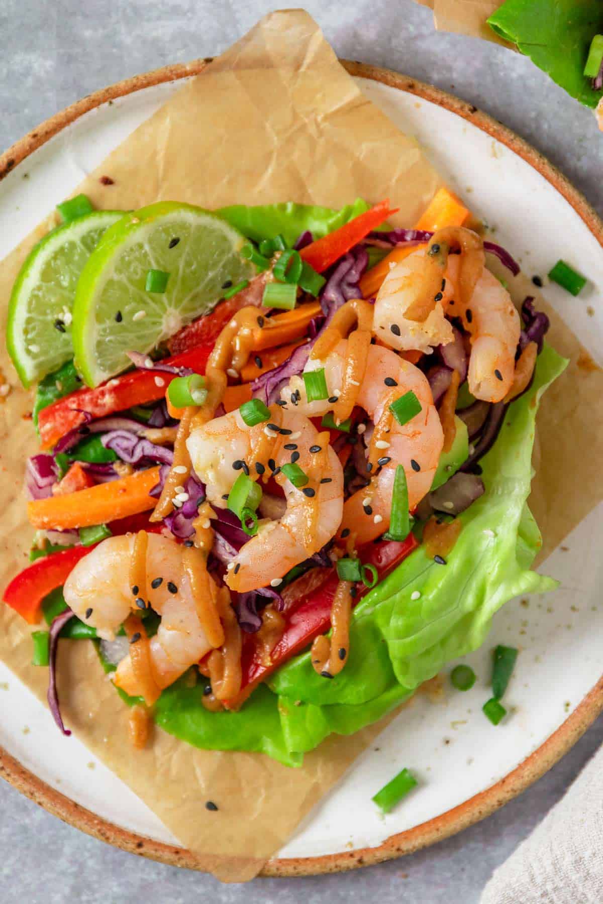 Asian Lettuce Wraps With Shrimp And Peanut Sauce