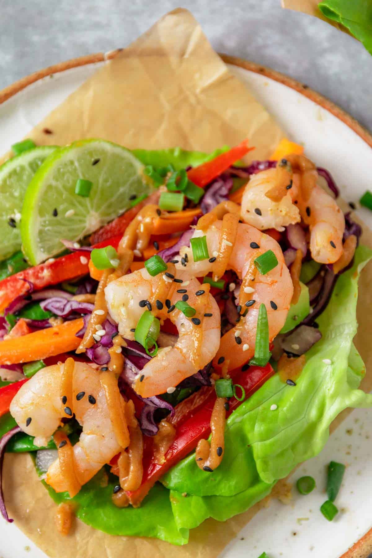 Asian Lettuce Wraps With Shrimp And Peanut Sauce