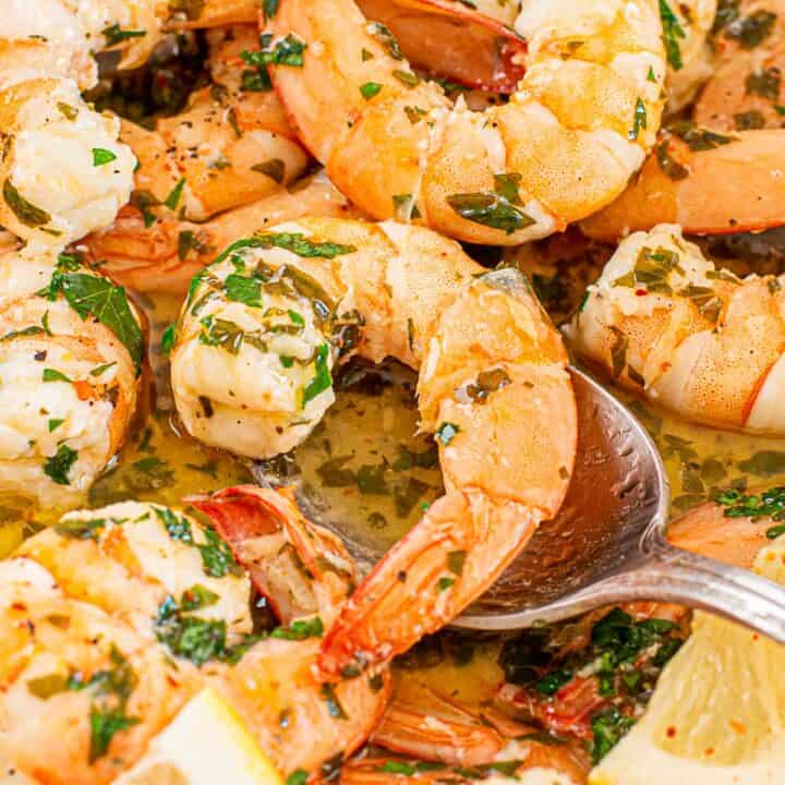 shrimp cooked in garlic butter with parsley