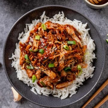 shredded slow cooker honey garlic chicken thighs