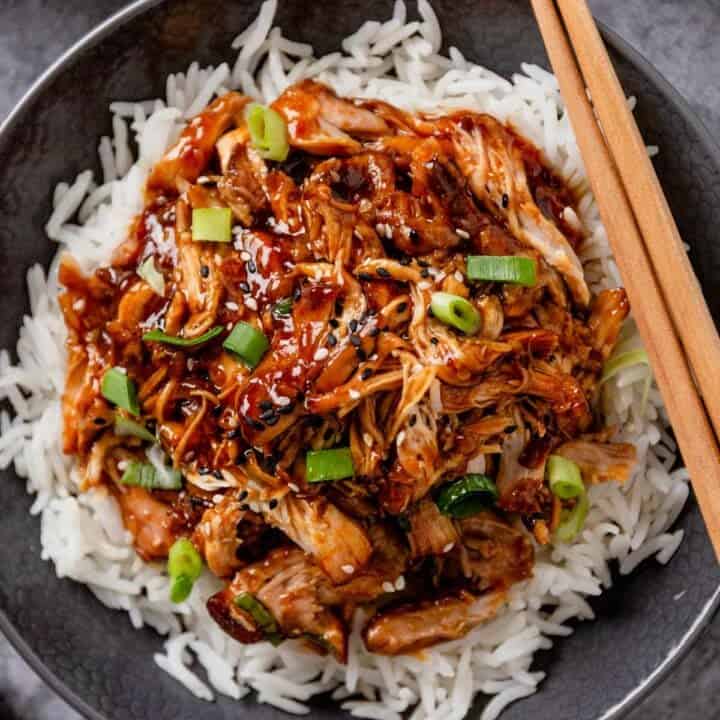 shredded slow cooker honey garlic chicken thighs