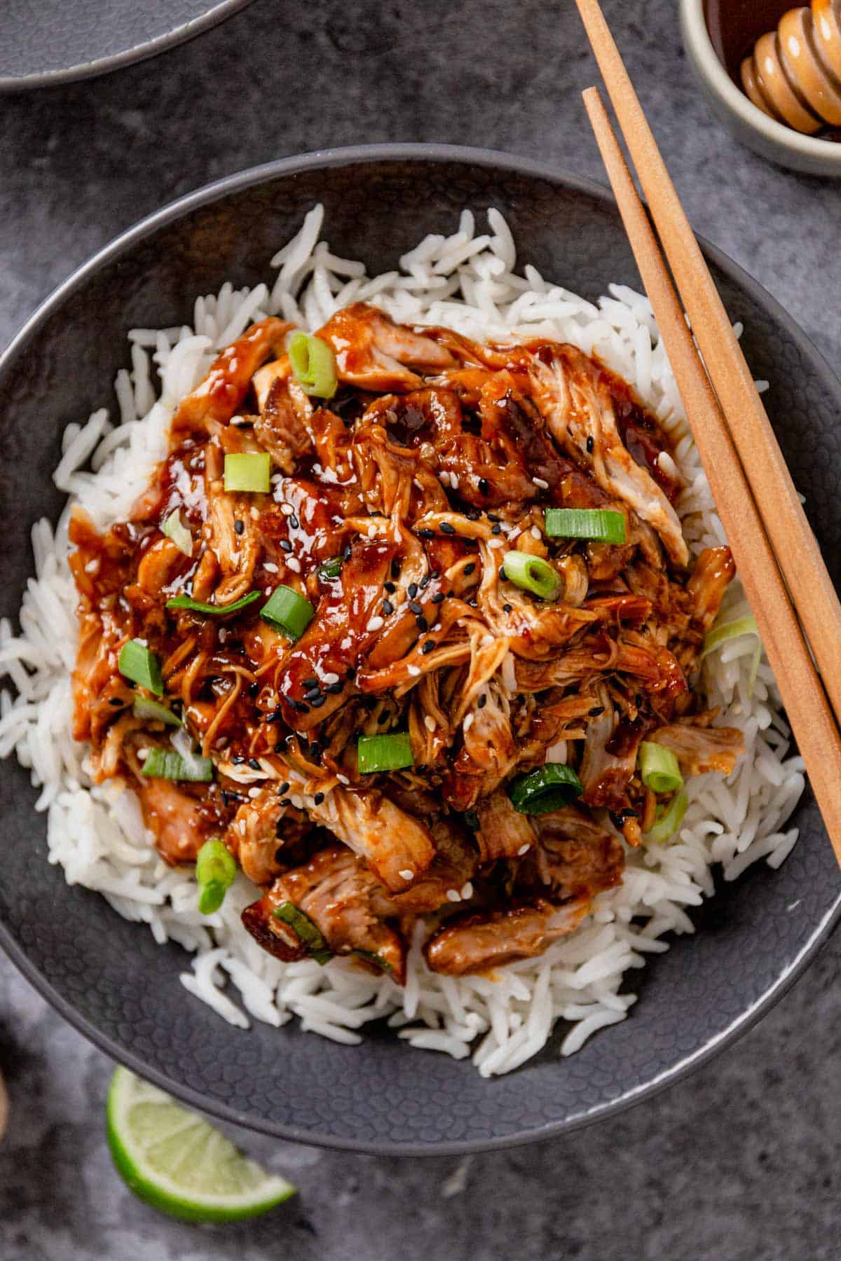 shredded slow cooker honey garlic chicken thighs