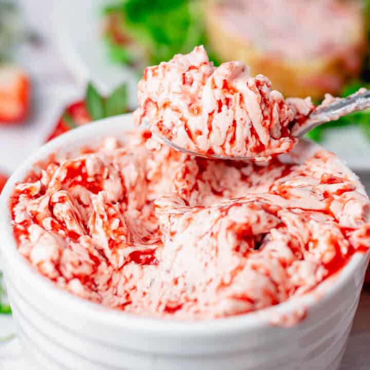 strawberry butter in a white bowl