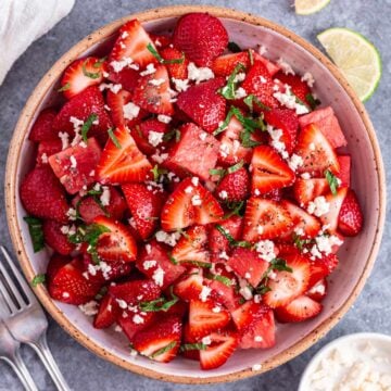 Strawberry Watermelon Salad in a white bowl