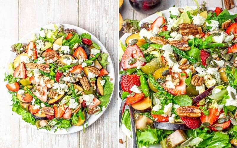 Summer Salad With Strawberries, Pecans And Plums