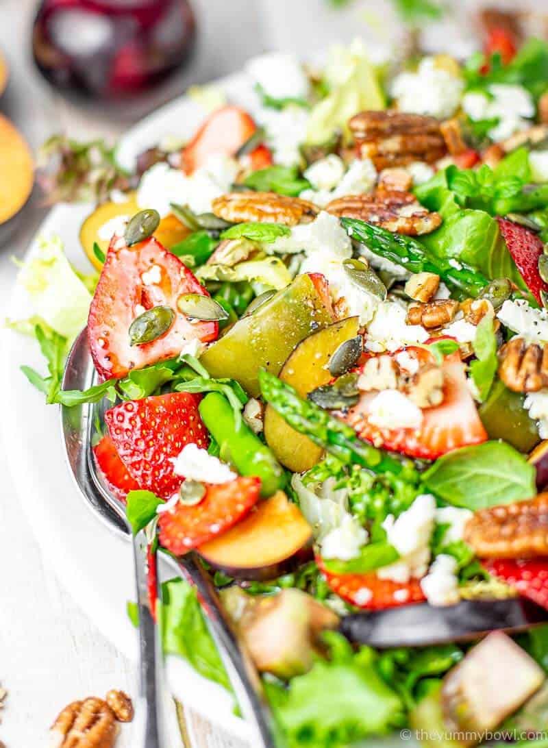 Summer Salad With Strawberries, Pecans And Plums