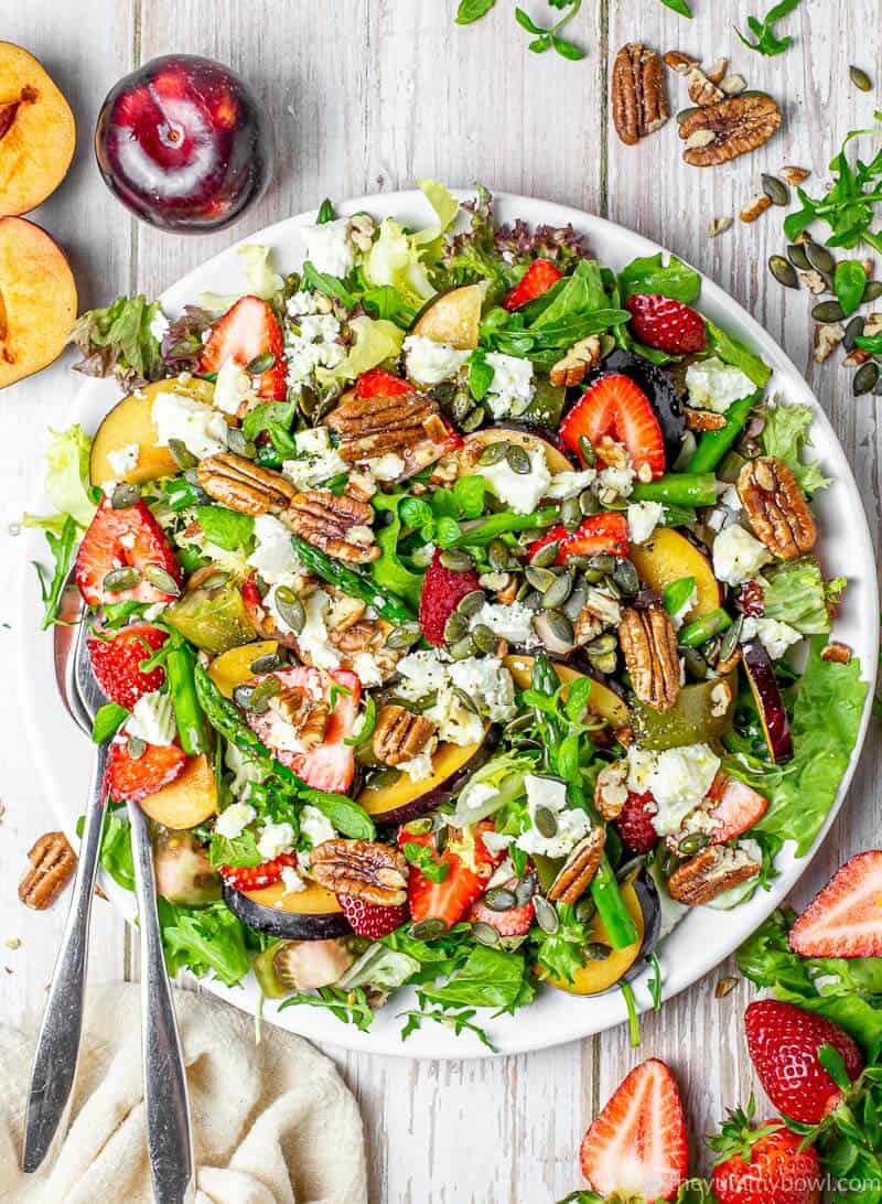 Summer Salad With Strawberries, Pecans And Plums