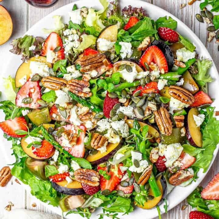 Summer Salad With Strawberries, Pecans And Plums