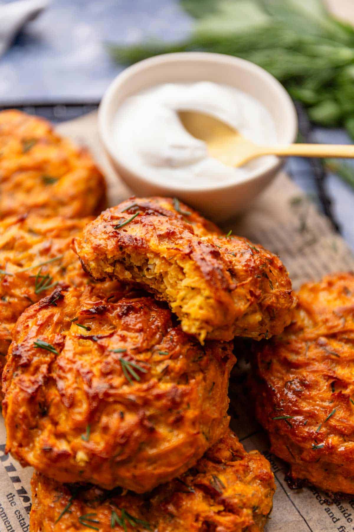 a stack of sweet potato fritters.