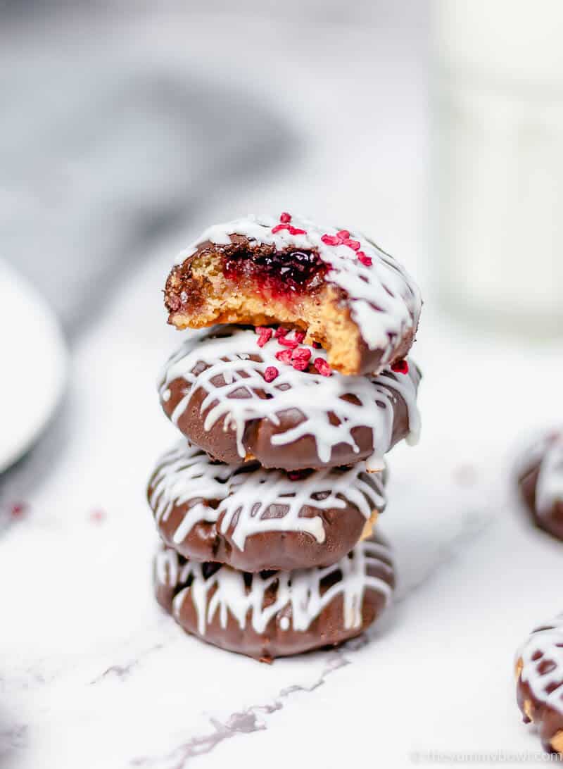 Thumbprint Cookies with Jam and Chocolate (Vegan, Gluten-free, Dairy-Free)