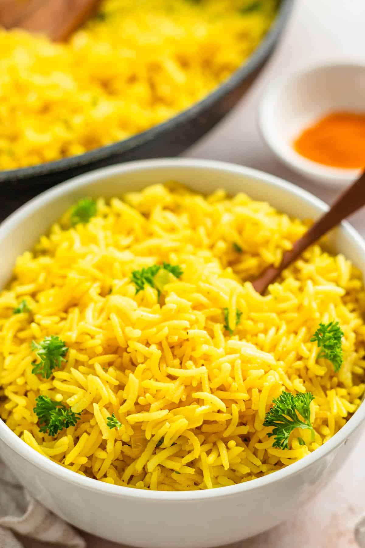 a bowl of yellow rice.