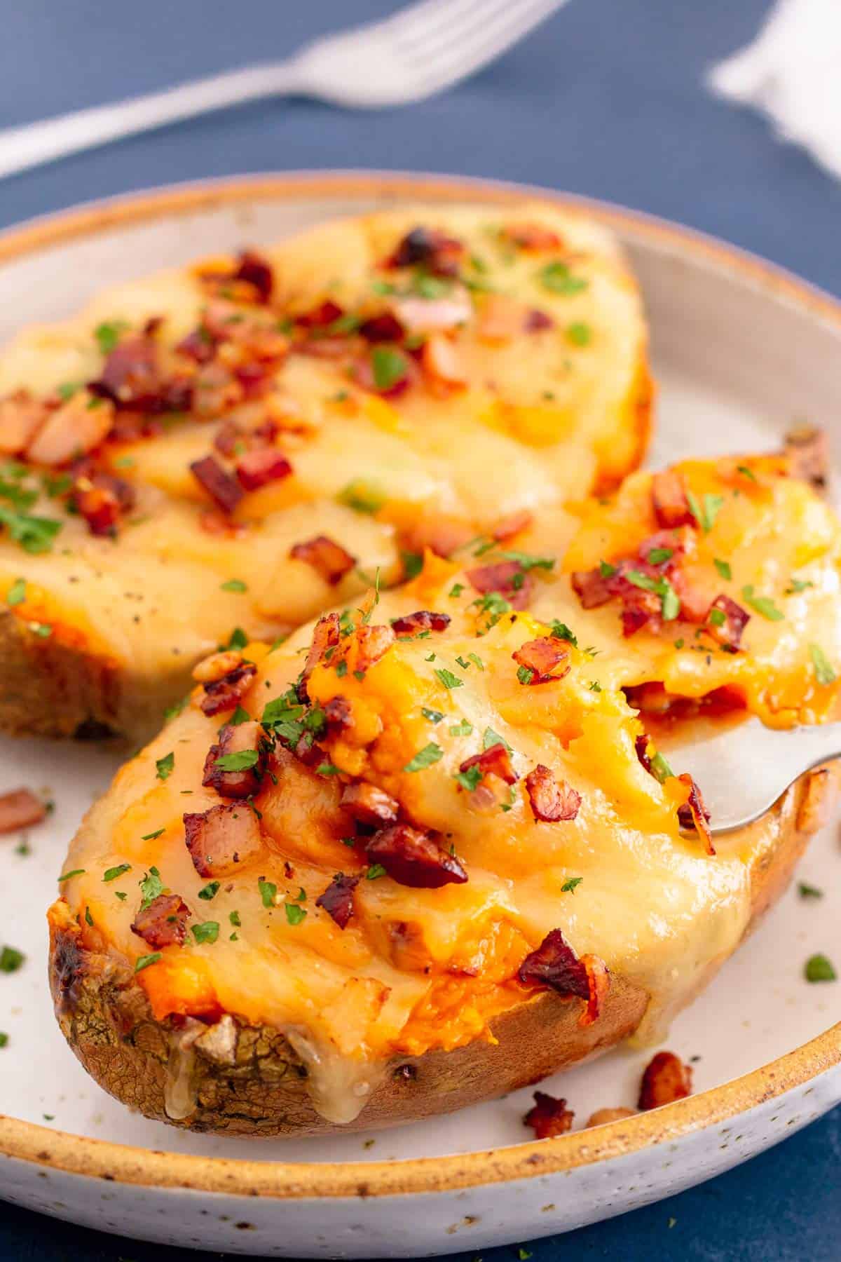 Twice Baked Sweet Potato Baking