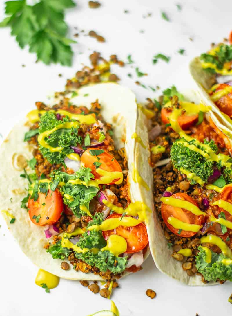 Vegan Meat Tacos with Cheese Sauce
