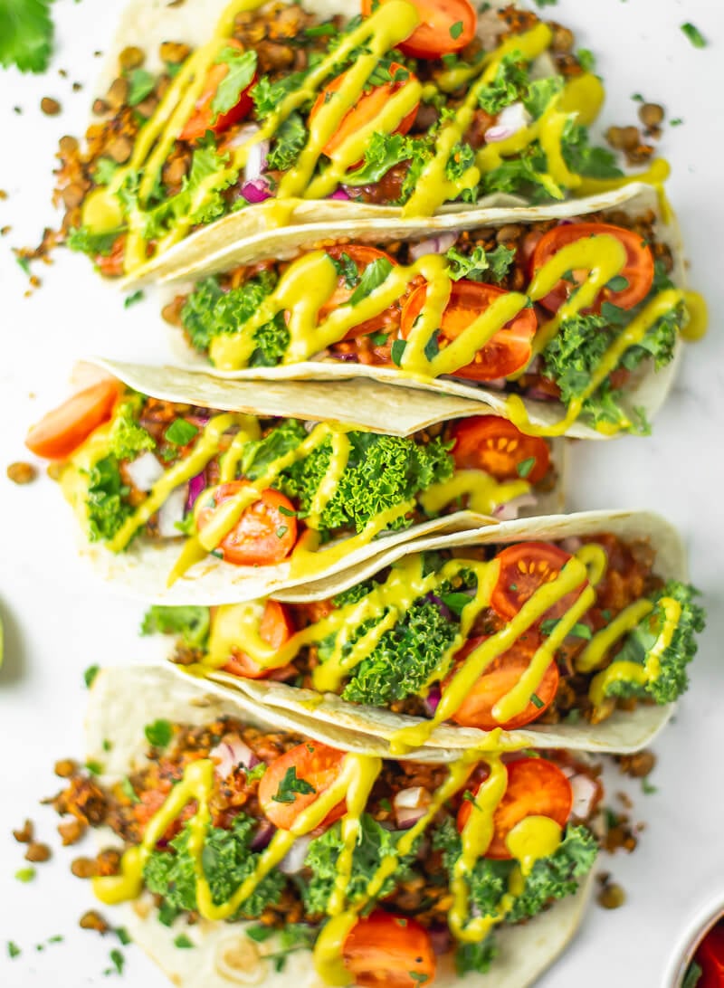 Vegan Meat Tacos with Cheese Sauce