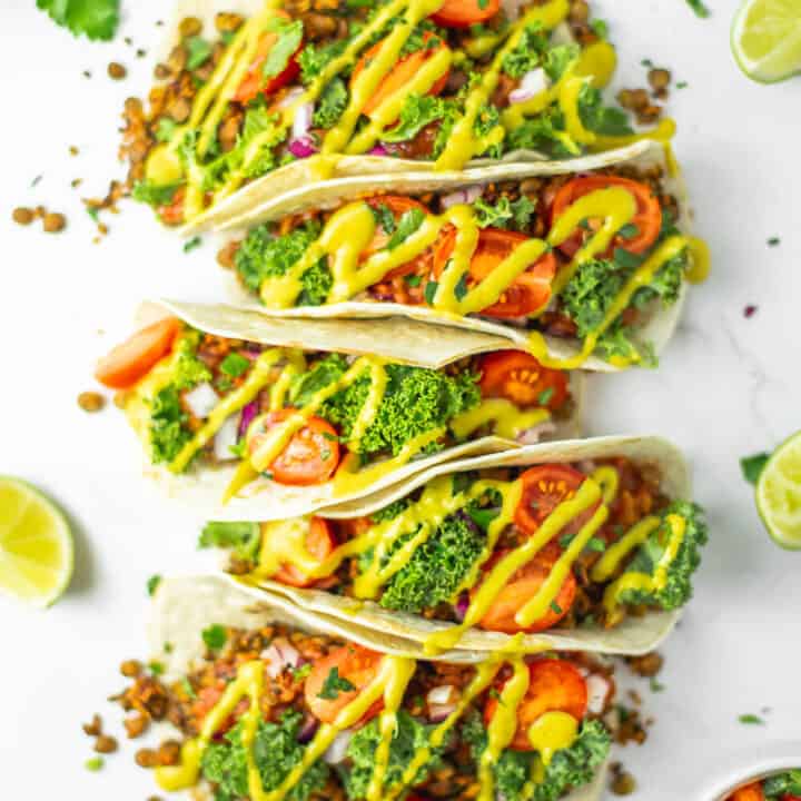 Vegan Meat Tacos with Cheese Sauce