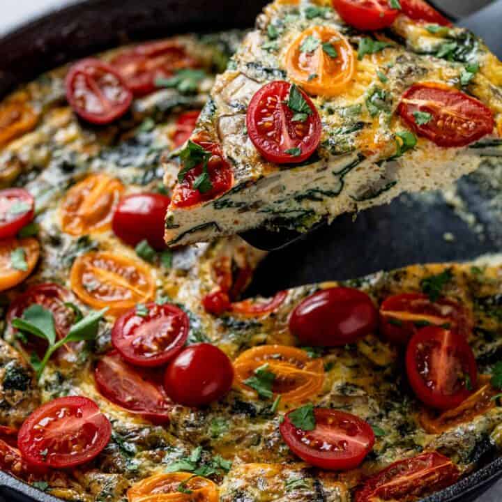 baked vegetable frittata slice