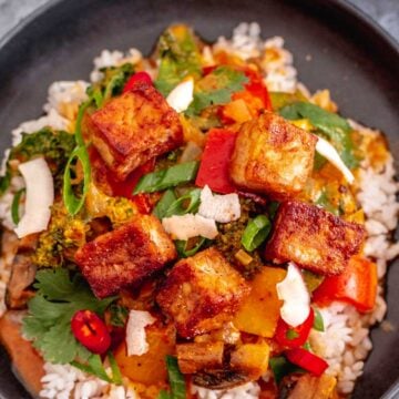 veggie curry served on top of rice.