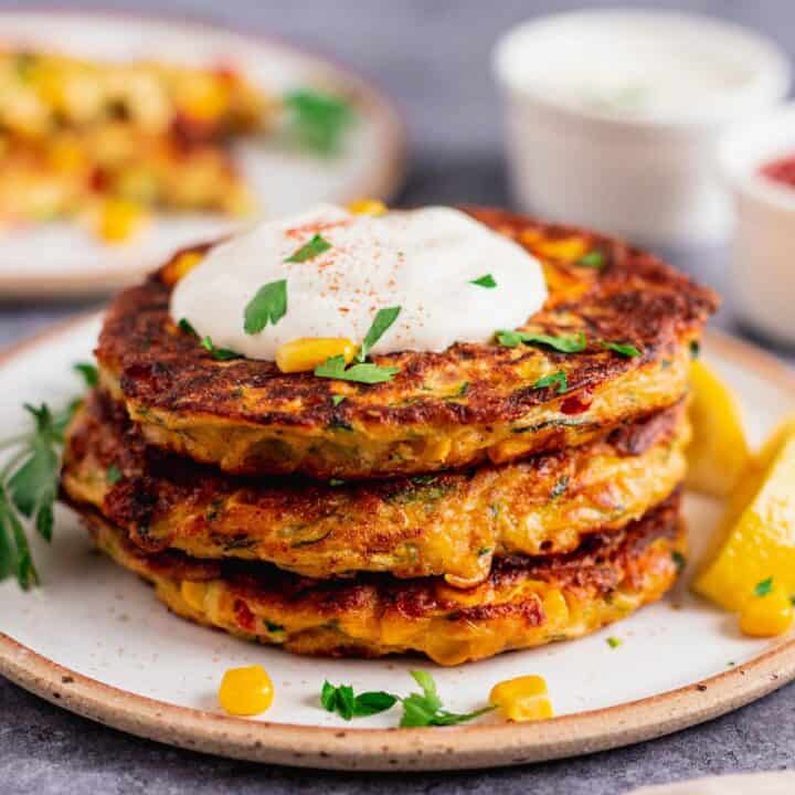 stack of Zucchini Corn Fritters